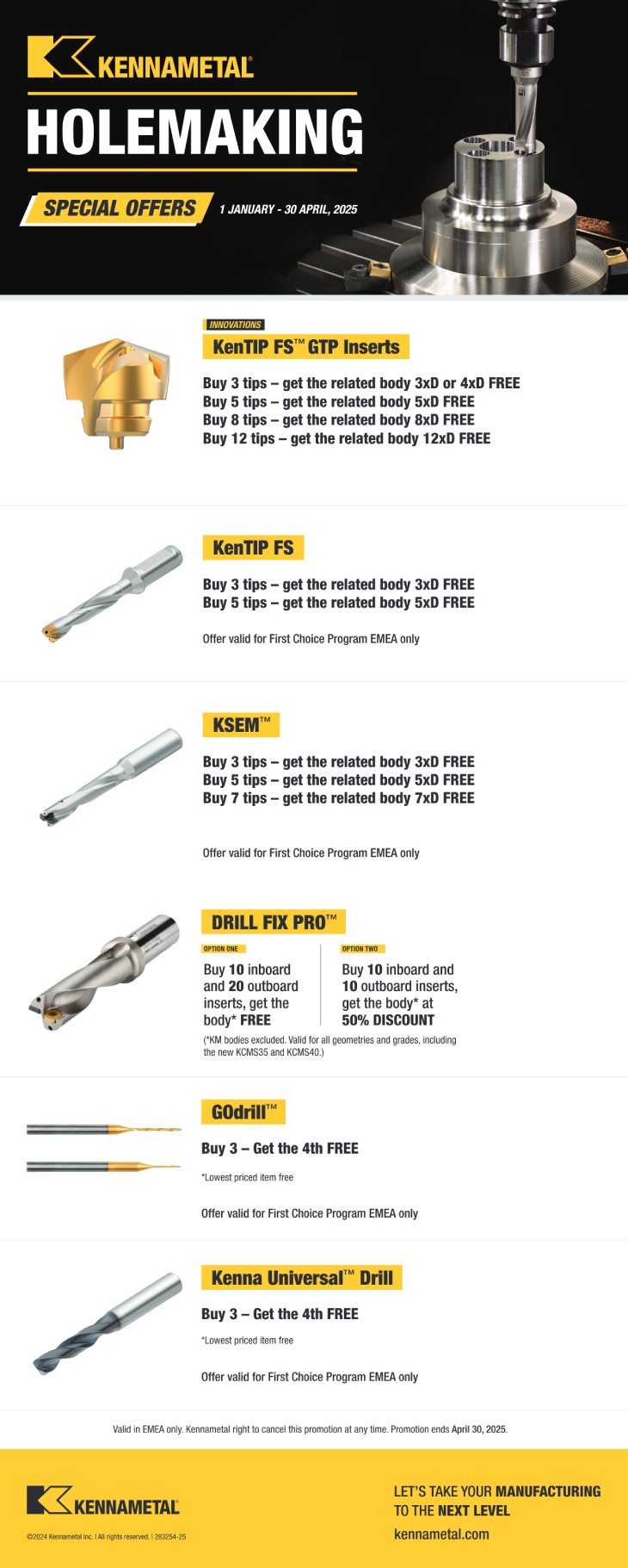 Kennametal Holemaking - special offers 1 Jan to 30 April 2025